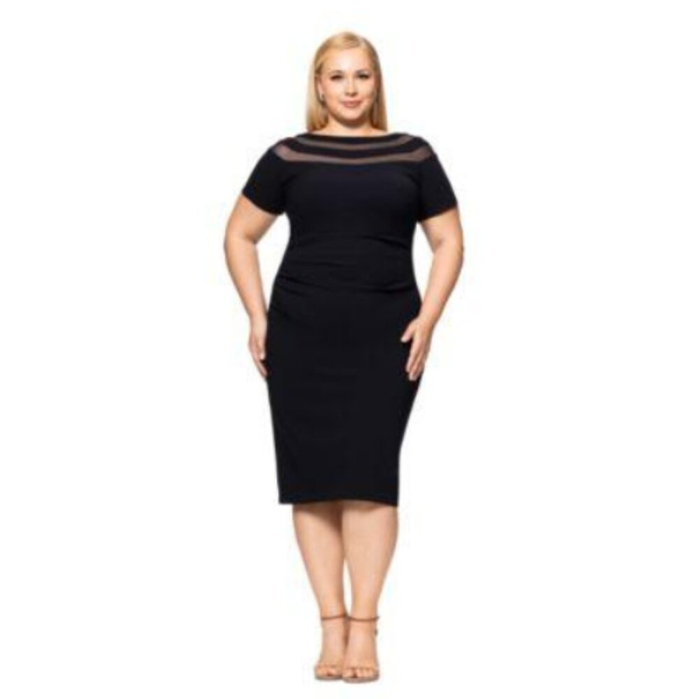 Xscape Black Illusion Neckline Evening Event Formal Cocktail